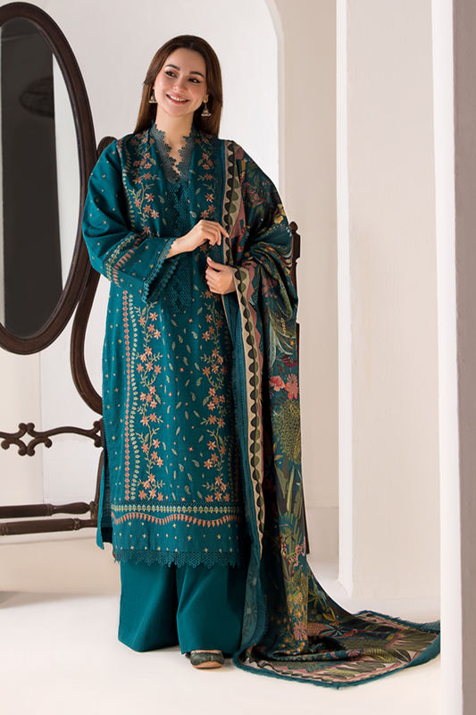 SOBIA NAZIR - 3PC LAWN EMBROIDERED SHIRT WITH DIGITAL PRINTED DUPATTA AND TROUSER -