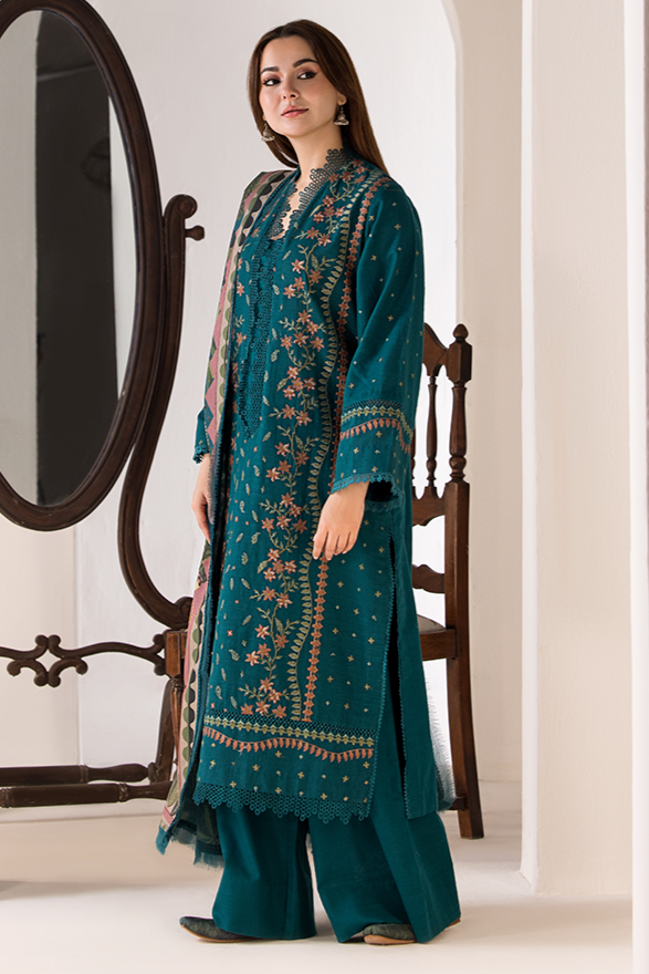 SOBIA NAZIR - 3PC LAWN EMBROIDERED SHIRT WITH DIGITAL PRINTED DUPATTA AND TROUSER -