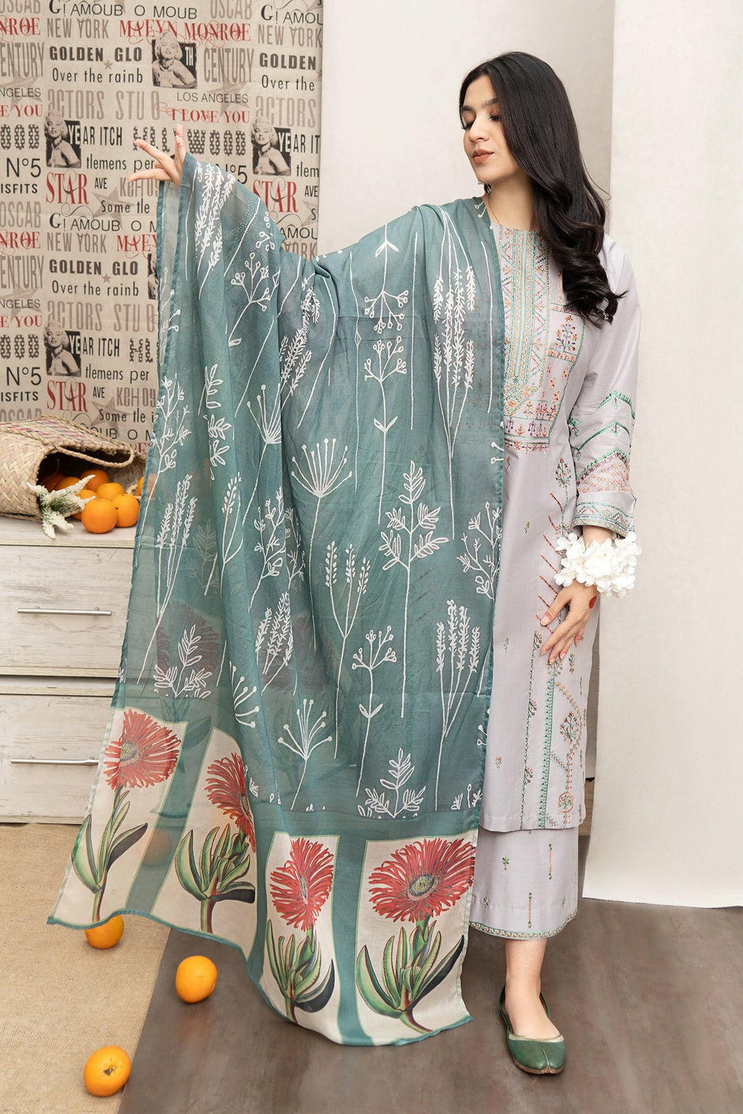 URGE - 3PC LAWN EMBROIDERED SHIRT WITH Digital PRINTED DUPATTA AND TROUSER -